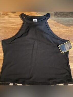 Lee Black Ribbed Halter Crop Tank Top